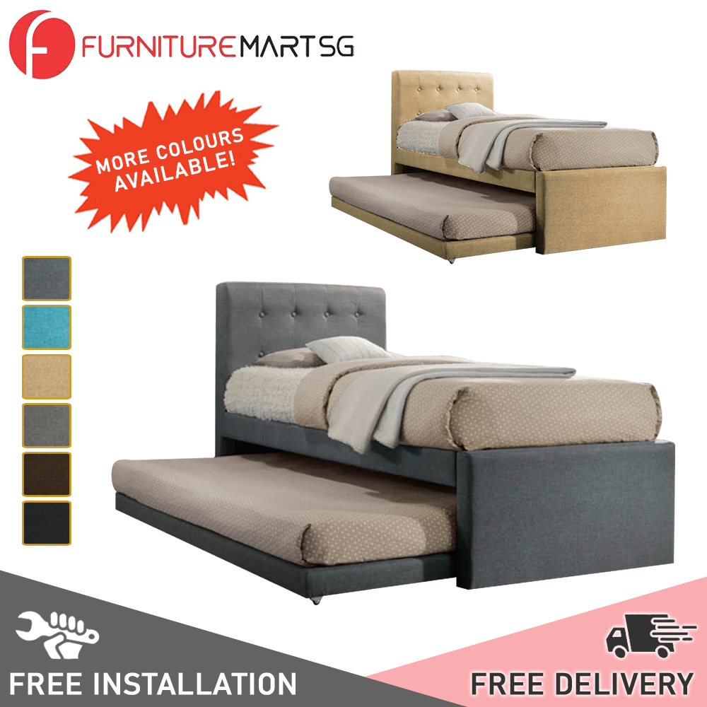 [FurnitureMartSG] Sadie Single and Super Single Pull-Out Type Bed Frame Fabric and Faux Leather in 6 Colour